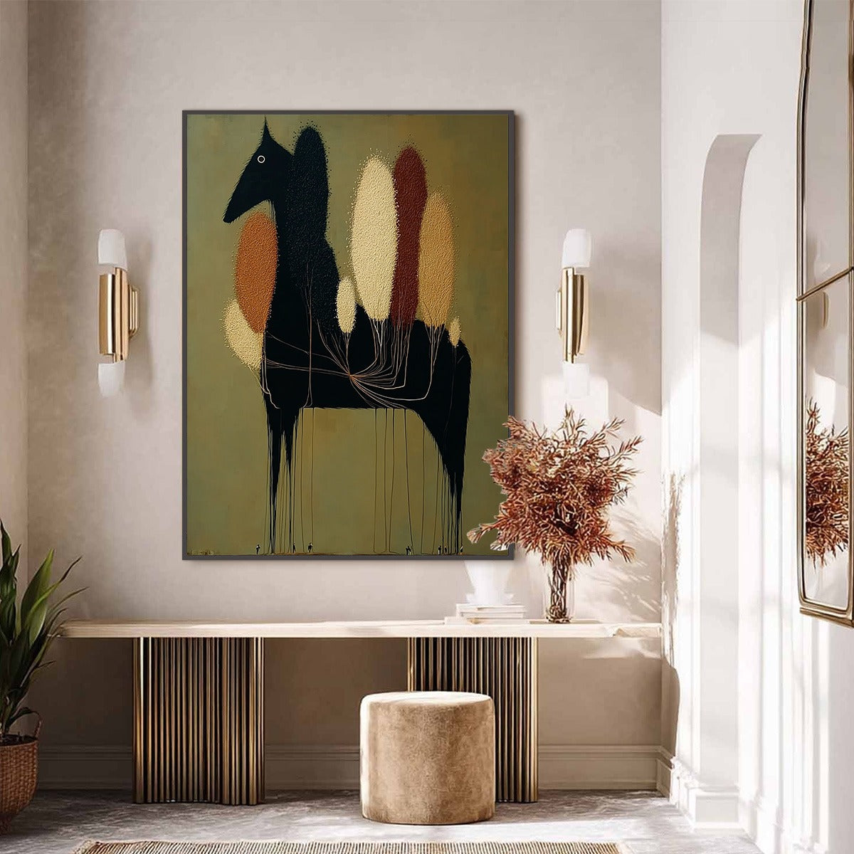 TERRANE STEED: Surreal Wabi Sabi Textured Horse and Tree Abstract Painting