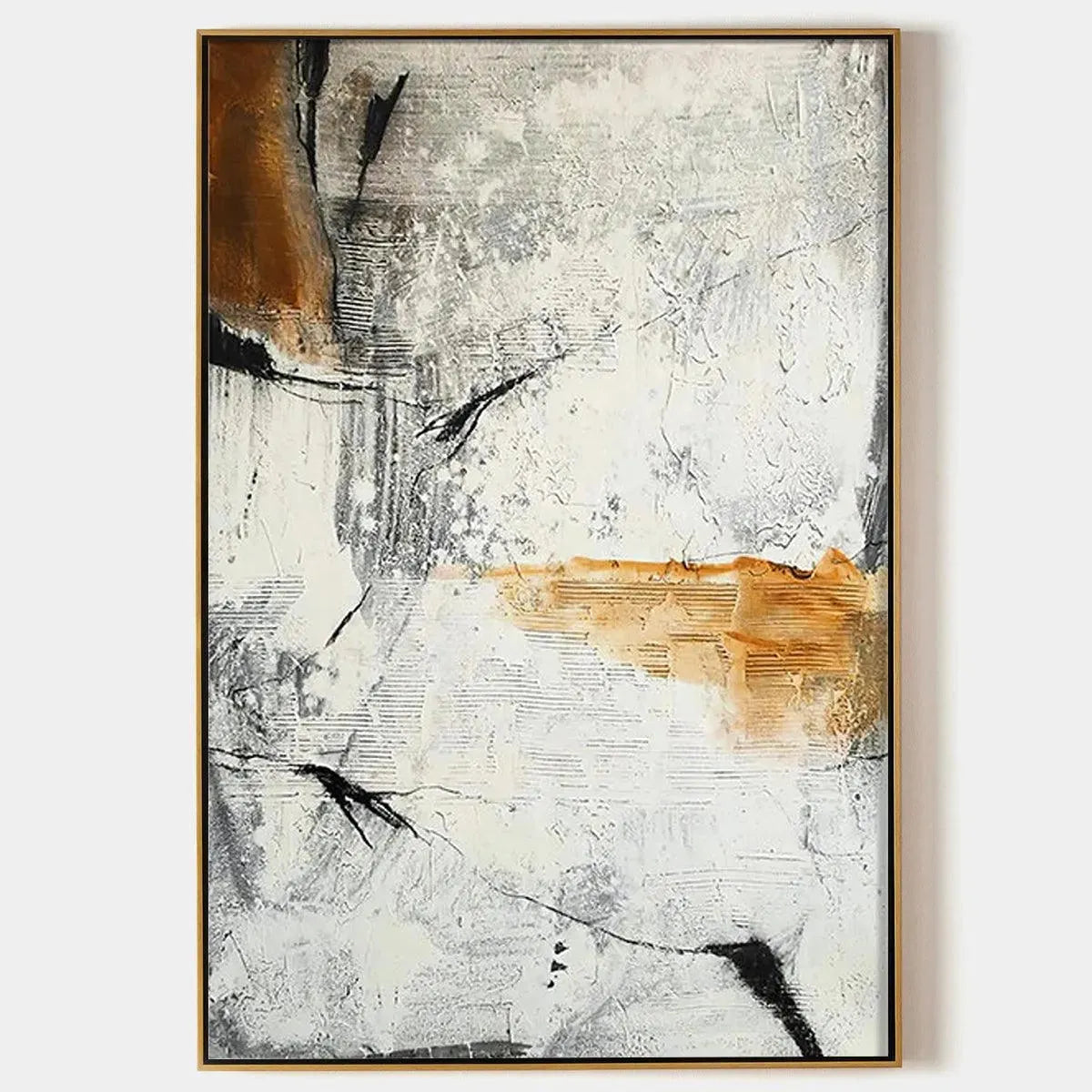 Textured Abstract Painting in Brown and White by Javier Ramirez. Modern wall art for living room and office. Vertical artwork