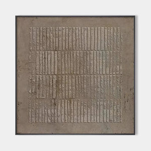 Textured Brown Grid by Javier Ramirez: Minimalist brown textured painting with grid pattern, modern wall art.