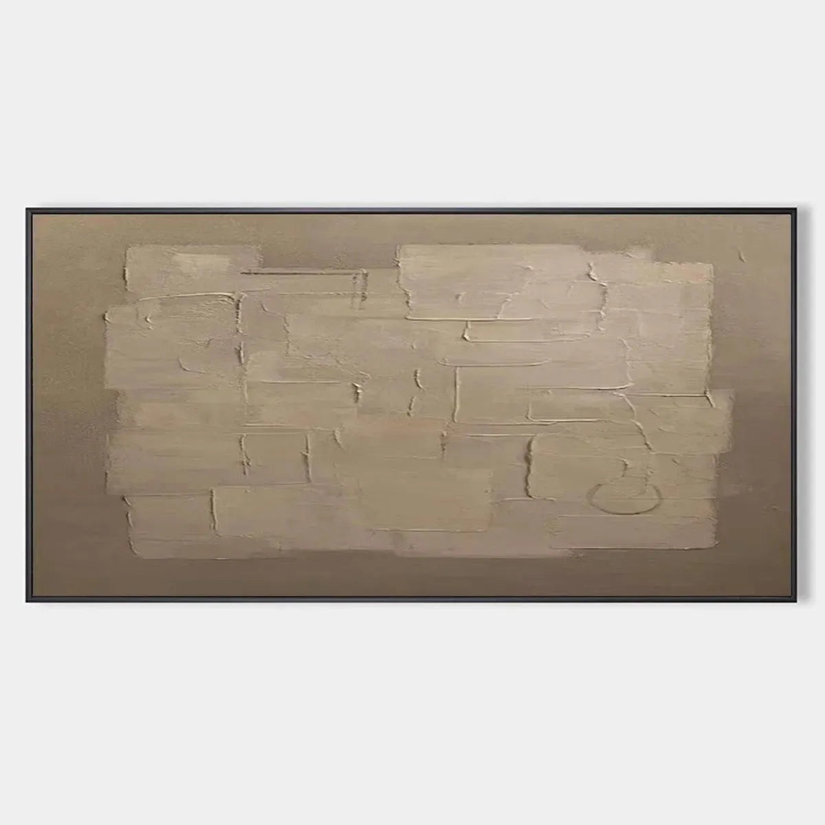 Textured Taupe Abstract painting by Javier Ramirez, modern art with beige texture and black frame.