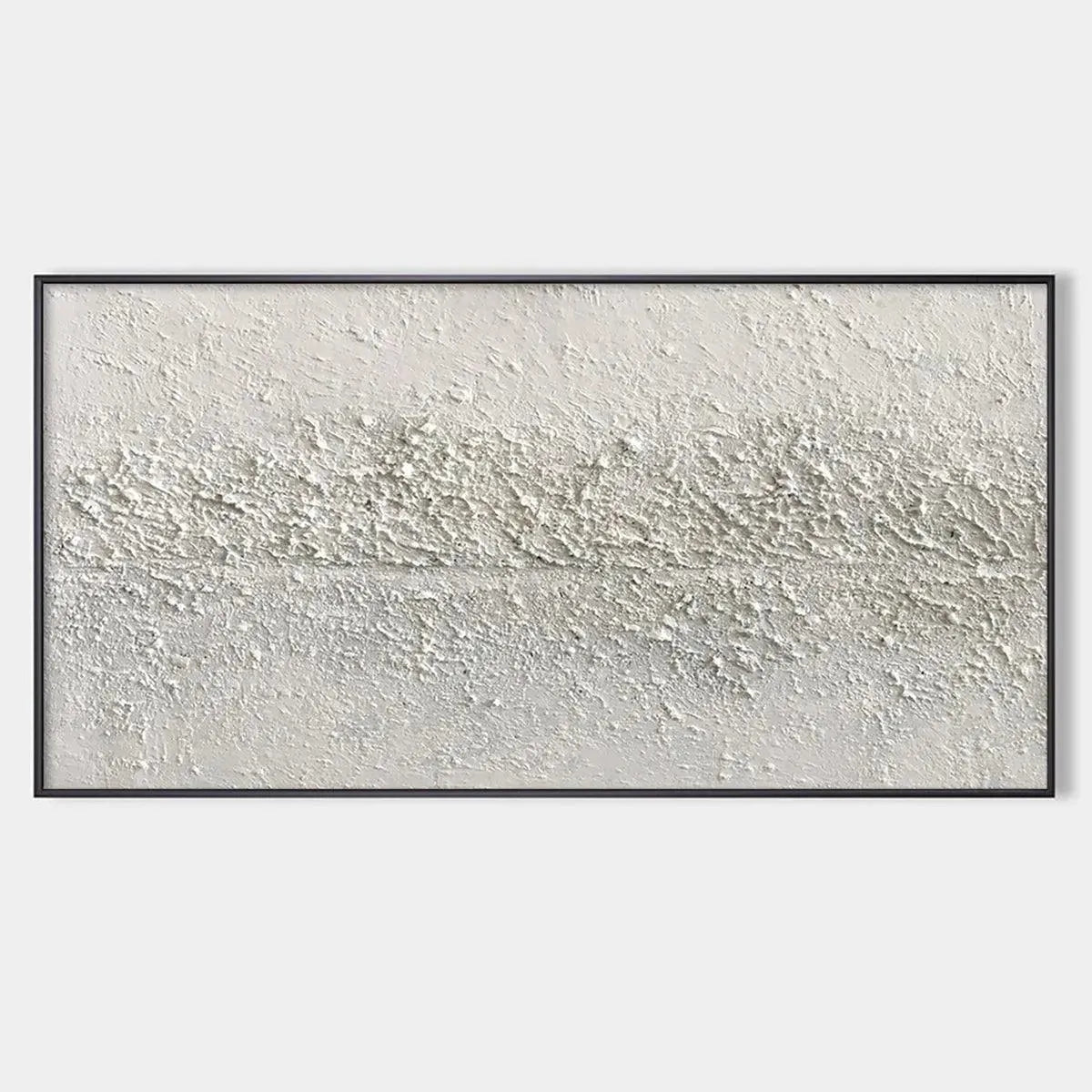 Textured Whispers painting by Javier Ramirez, all-white minimalist abstract art with heavy texture on premium canvas.