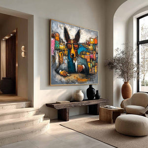 THE CHAIRMAN: Textured Impasto Painting of a Dapper Dog in the City