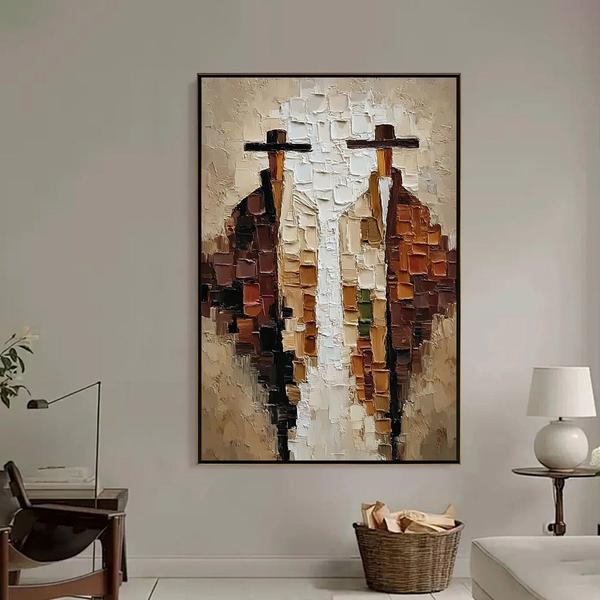 THE COMPANIONS: Heavily Textured Abstract Figurative Impasto Painting