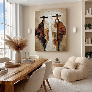 THE COMPANIONS: Heavily Textured Abstract Figurative Impasto Painting