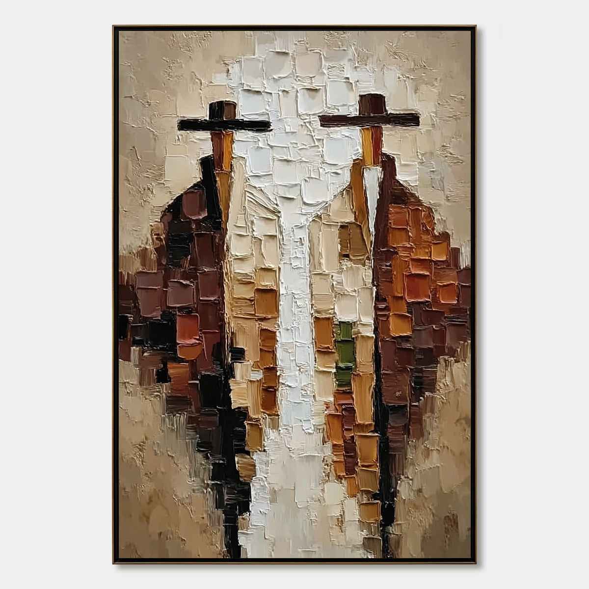 THE COMPANIONS: Heavily Textured Abstract Figurative Impasto Painting