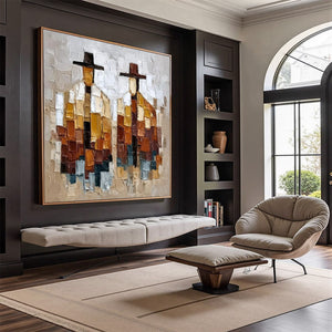 THE COMPANIONS: Heavily Textured Abstract Figurative Palette Knife Oil Painting