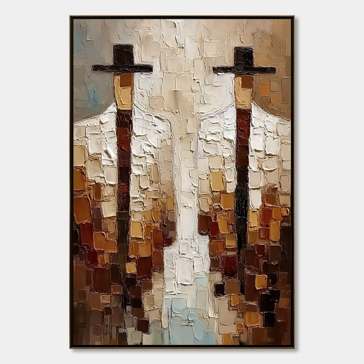 THE COMPANIONS: Heavy Texture Impasto Painting of Two Figures