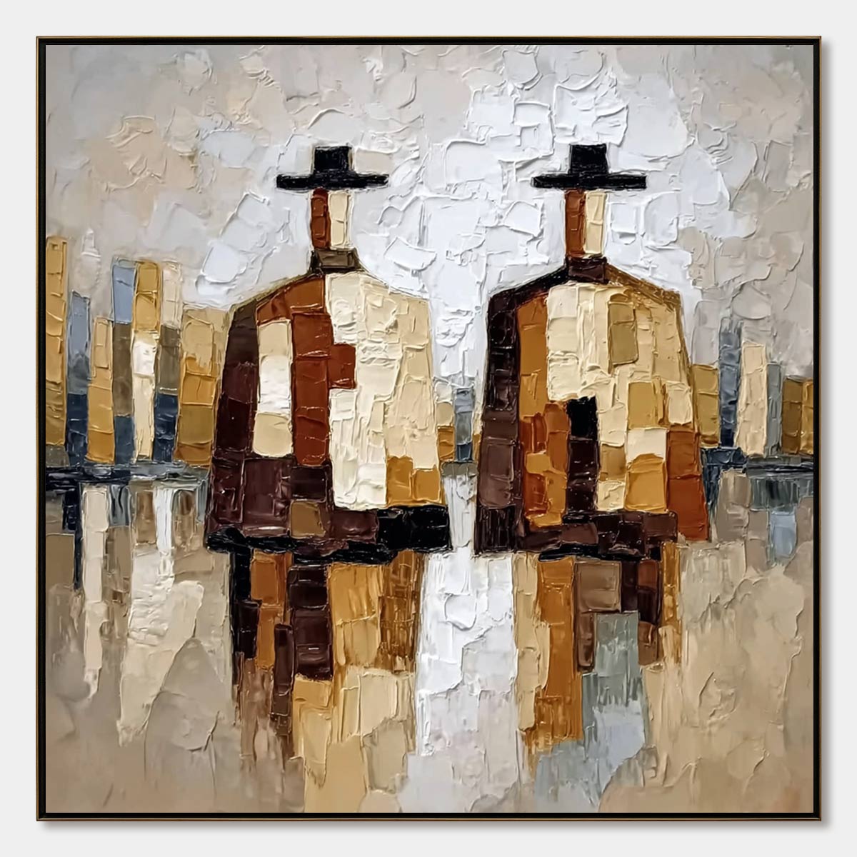 THE COMPANIONS: Textured Abstract Cityscape Painting of Two Figures