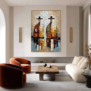 THE COMPANIONS: Textured Abstract Figurative Impasto Painting