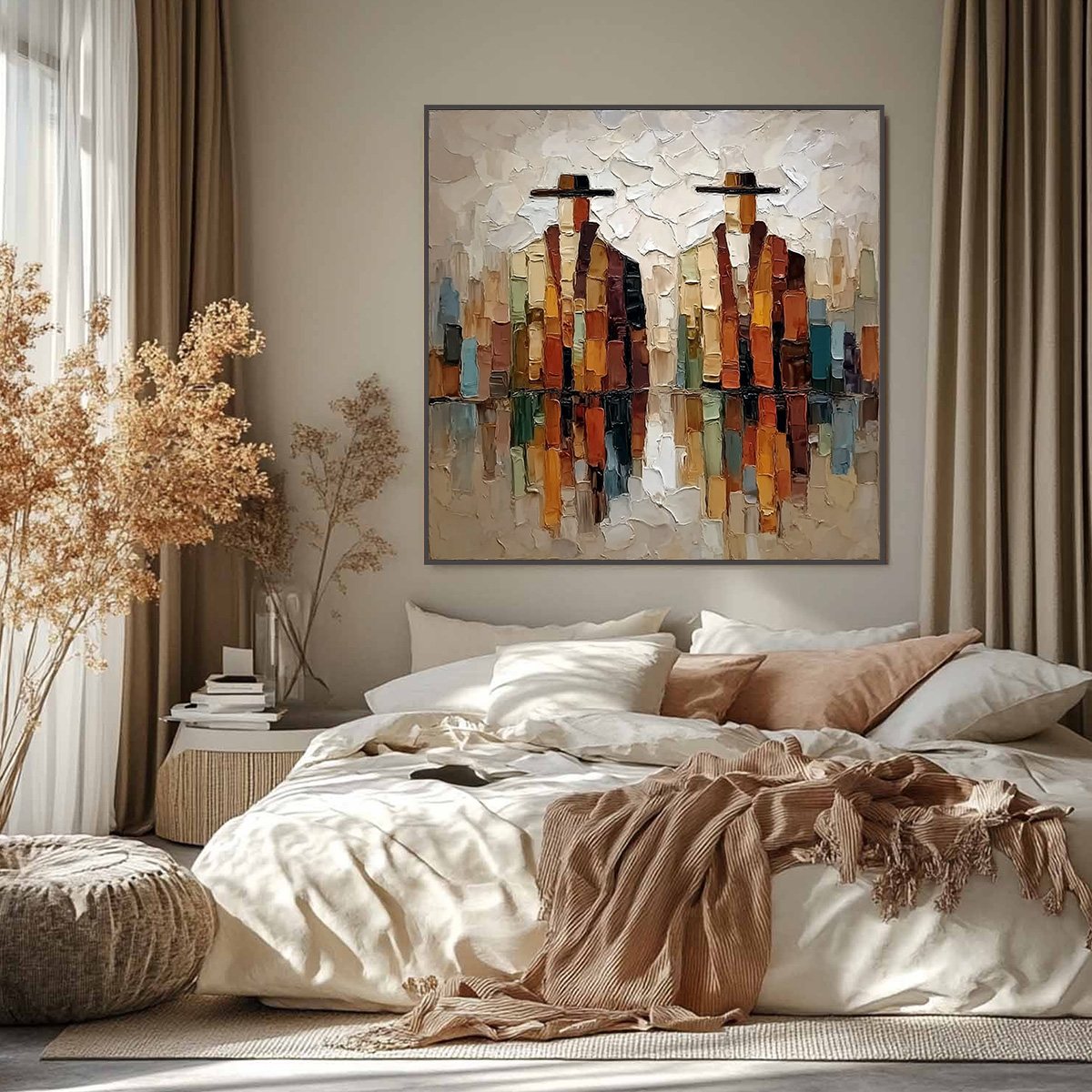 THE COMPANIONS: Textured Abstract Figurative Impasto Painting