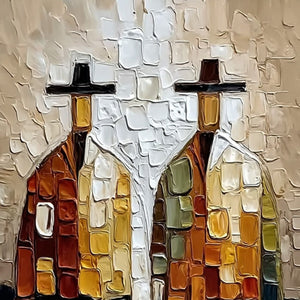 THE COMPANIONS: Textured Abstract Figurative Impasto Painting