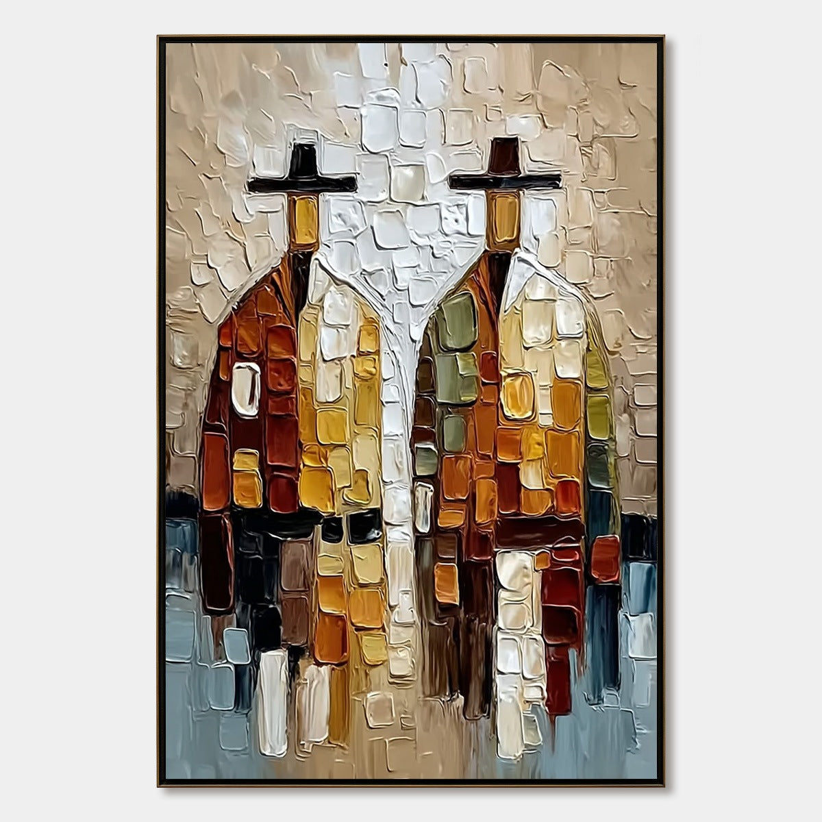 THE COMPANIONS: Textured Abstract Figurative Impasto Painting