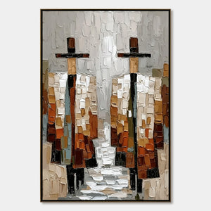 THE COMPANIONS: Textured Abstract Figurative Painting of Two People