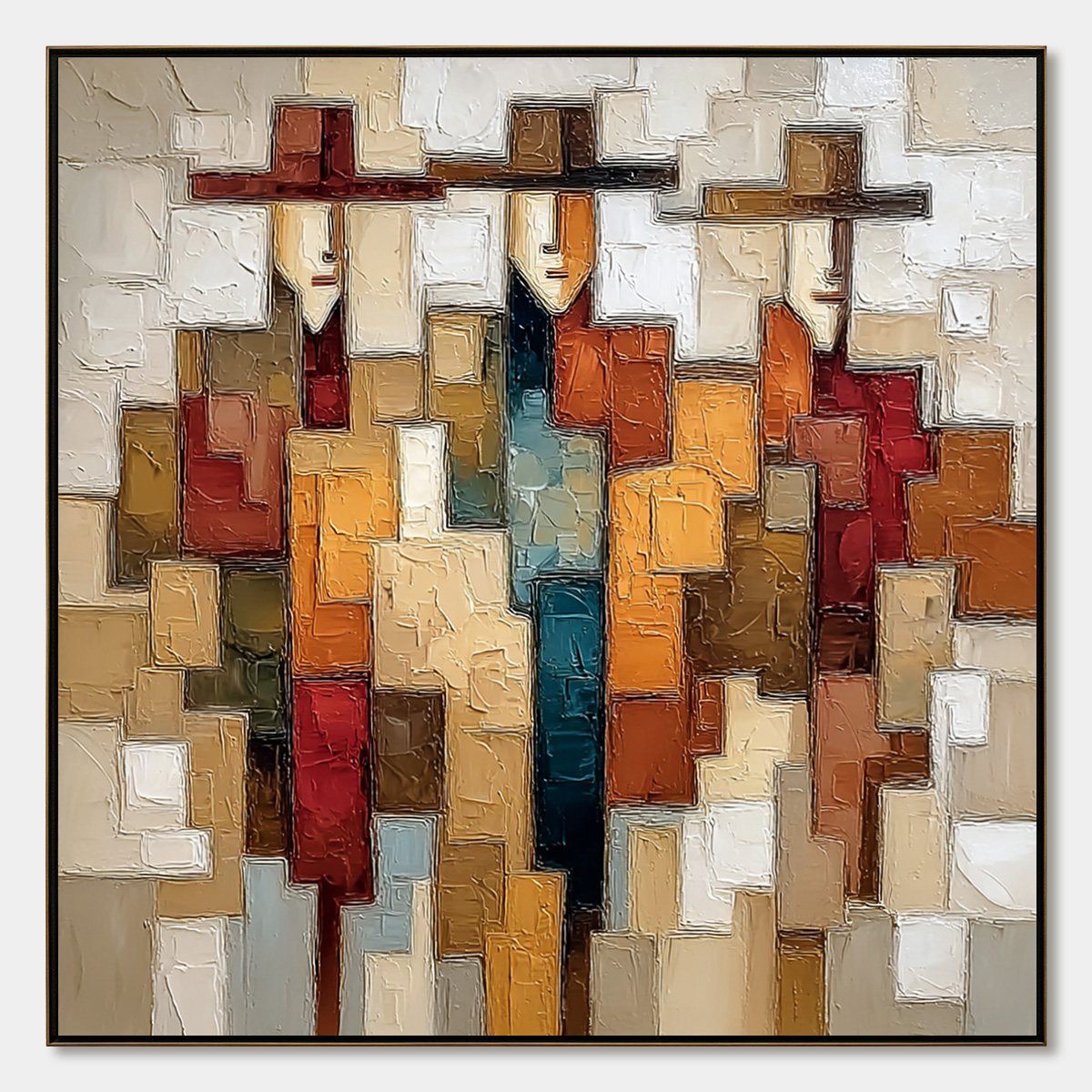 THE COMPANIONS: Textured Abstract Figurative Painting