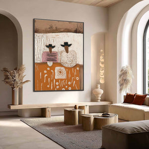 The Companions original impasto oil painting, boho style, terracotta, neutral tones, modern wall art.