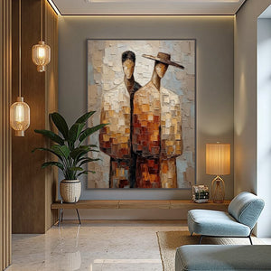THE COMPANIONS: Textured Impasto Abstract Figurative Couple Painting