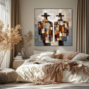 THE COMPANIONS: Textured Impasto Abstract Figures Painting