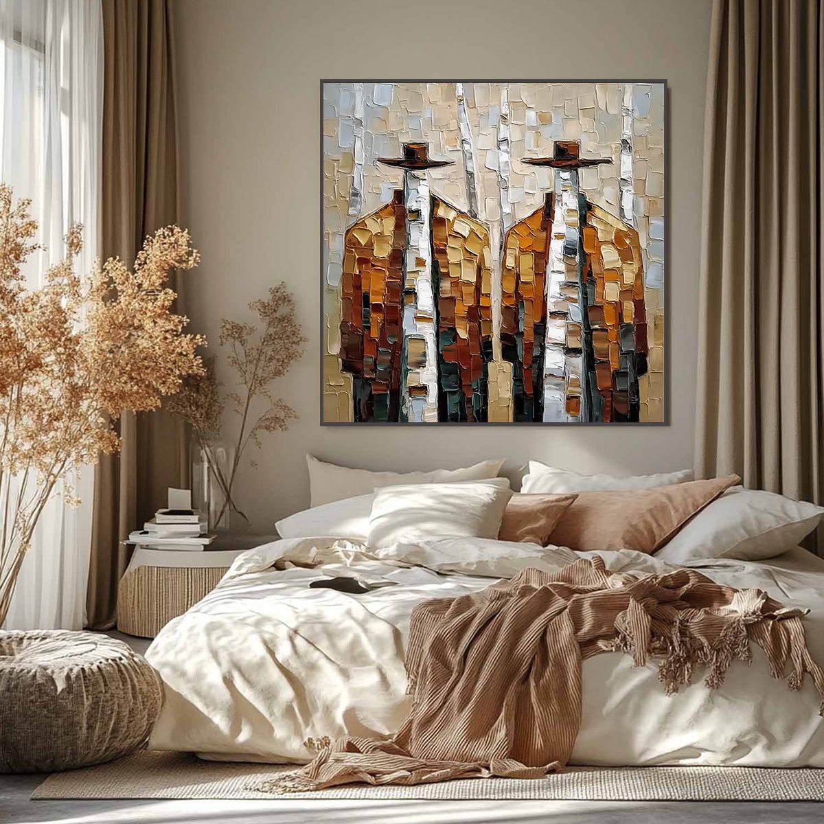 THE COMPANIONS: Textured Impasto Painting of Two Figures in a Forest