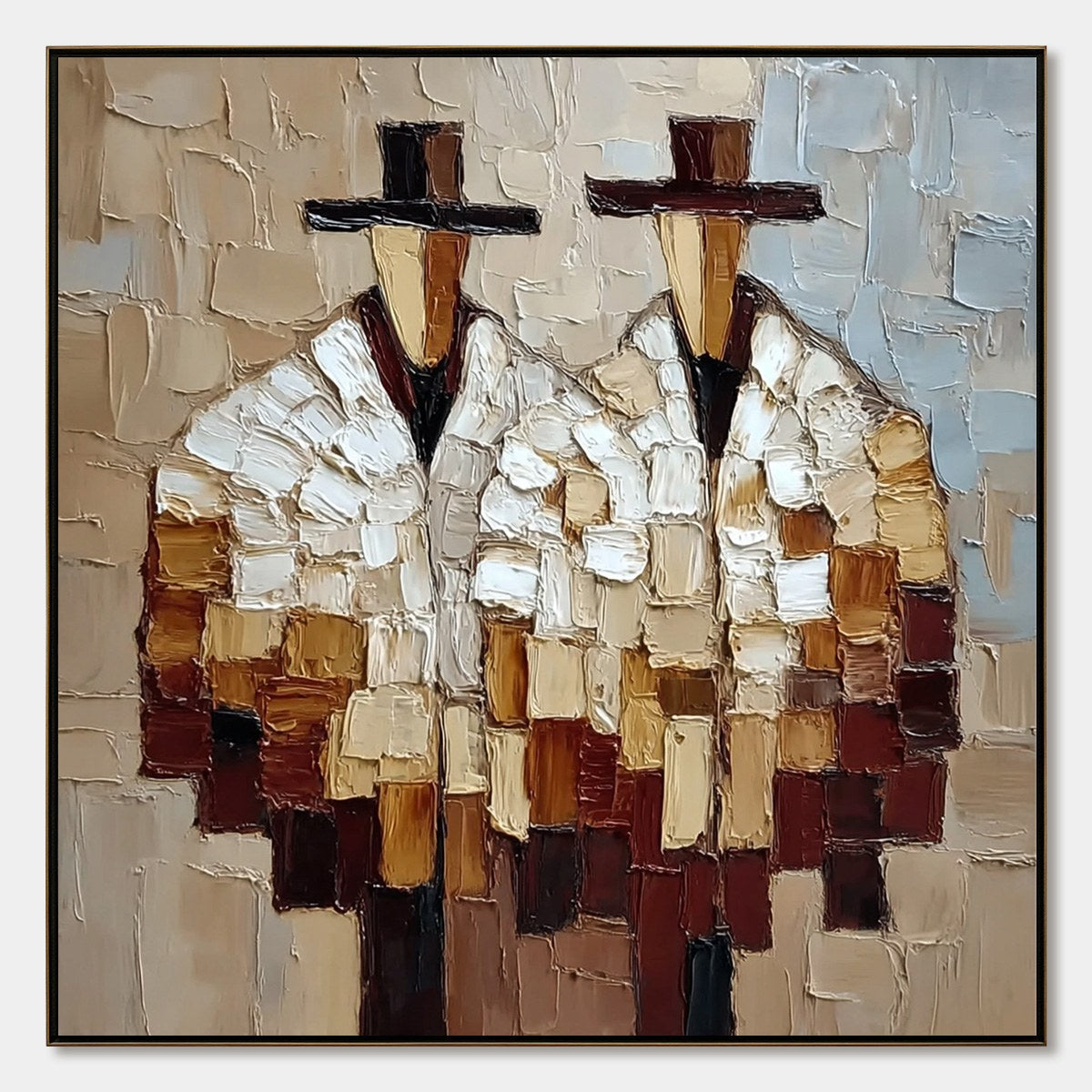 **THE COMPANIONS**: Textured Abstract Figurative Impasto Wall Art