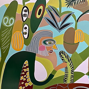THE CONVERSATIONALISTS: Large Horizontal Boho Abstract Figurative Painting
