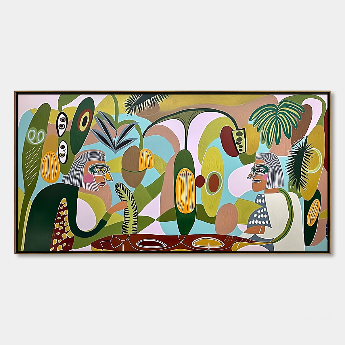 THE CONVERSATIONALISTS: Large Horizontal Boho Abstract Figurative Painting