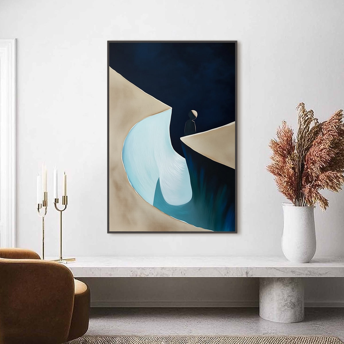 THE CROSSING: Minimalist Abstract Painting of a Figure's Journey