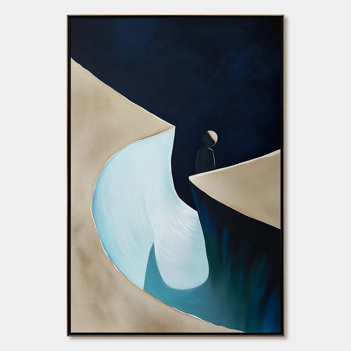 THE CROSSING: Minimalist Abstract Painting of a Figure's Journey
