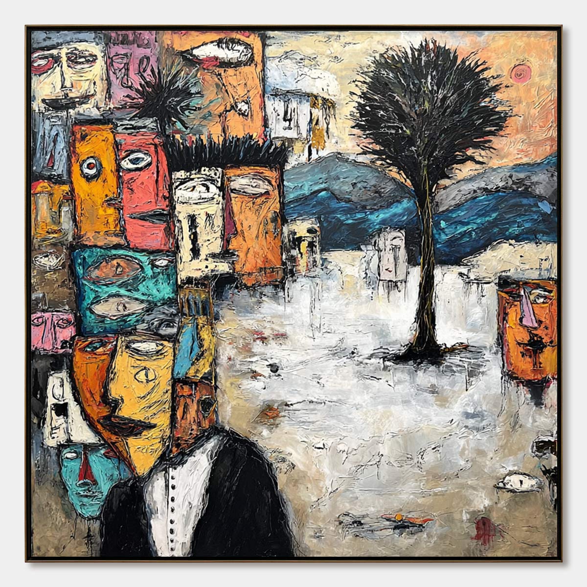 THE CROWD WITHIN: Colorful Abstract Figurative Impasto Painting