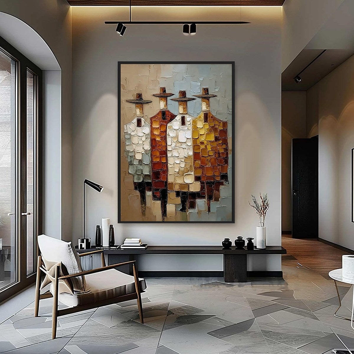 THE FELLOWSHIP: Textured Abstract Figurative Painting of Four Men