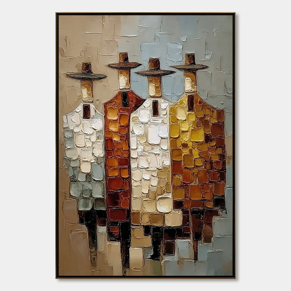 THE FELLOWSHIP: Textured Abstract Figurative Painting of Four Men