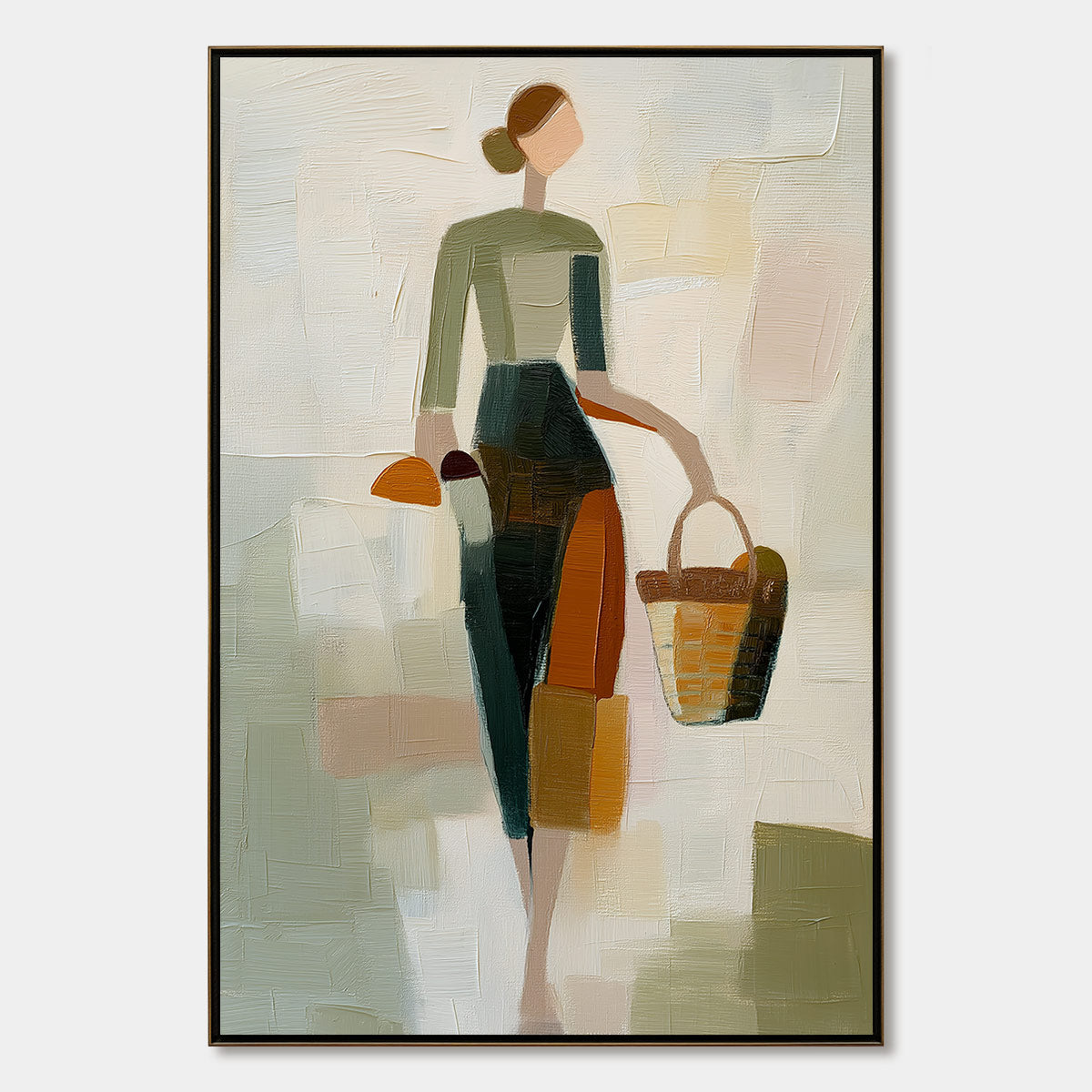 THE GATHERER: Textured Abstract Figurative Painting of a Woman