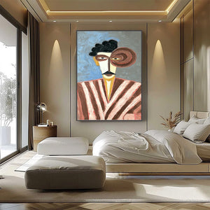 THE GENTLEMAN: Expressive Abstract Portrait Oil Painting for Modern Decor