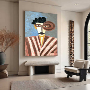 THE GENTLEMAN: Expressive Abstract Portrait Oil Painting for Modern Decor