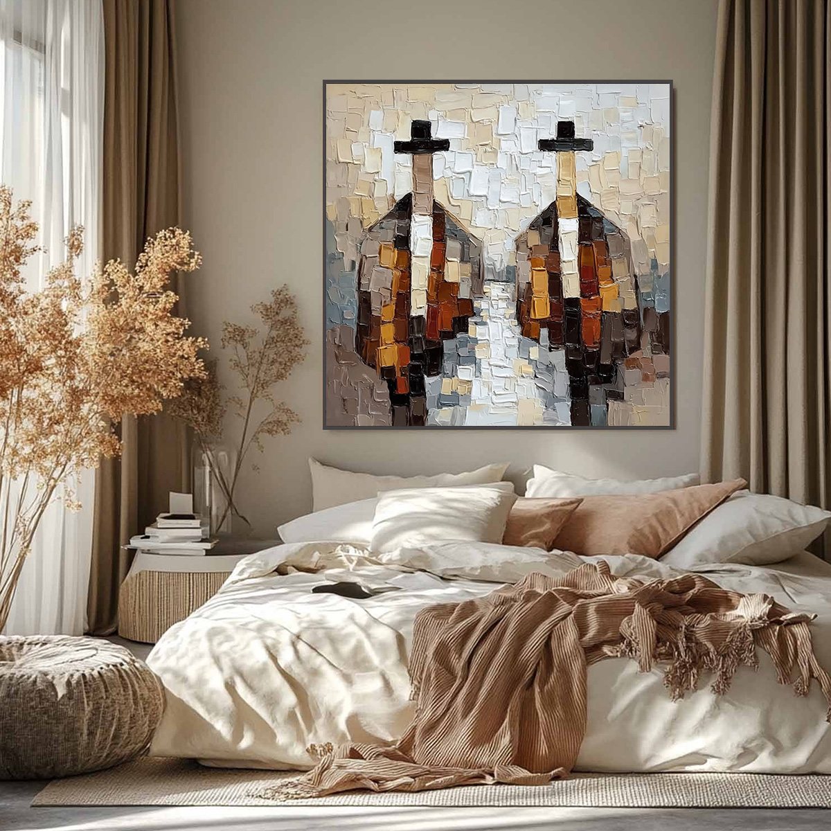 THE GENTLEMEN'S ACCORD: Textured Abstract Painting of Three Figures