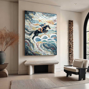 THE GRAND LEAP: Textured Equestrian Sports Painting with Dynamic Motion