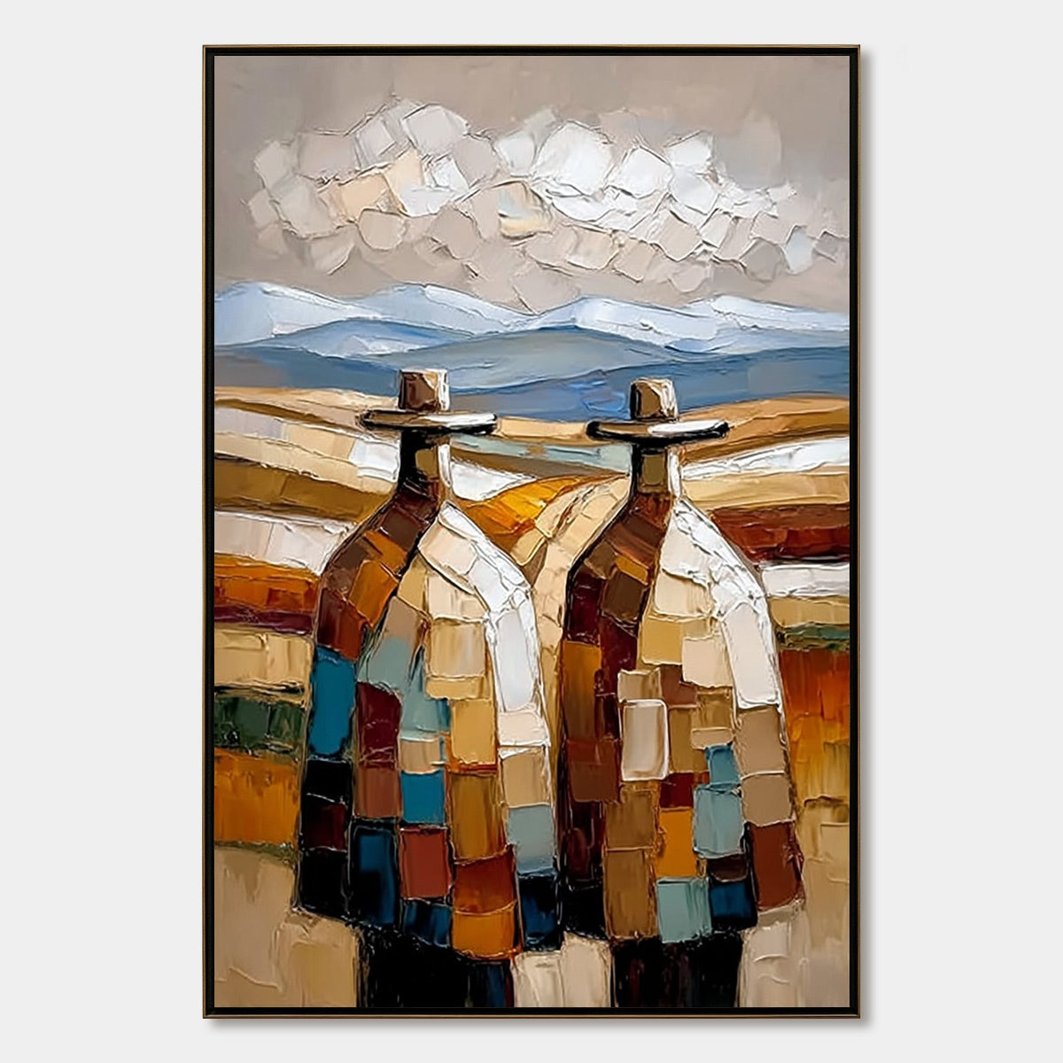 THE JOURNEYMEN: Textured Impasto Painting of Two Figures in a Landscape