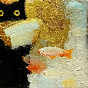 THE MIDNIGHT SCHOLAR: Whimsical Textured Impasto Black Cat Painting