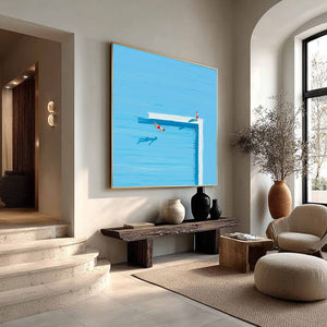 Original handmade painting: 'The Plunge', modern abstract art of a summer pool dive.