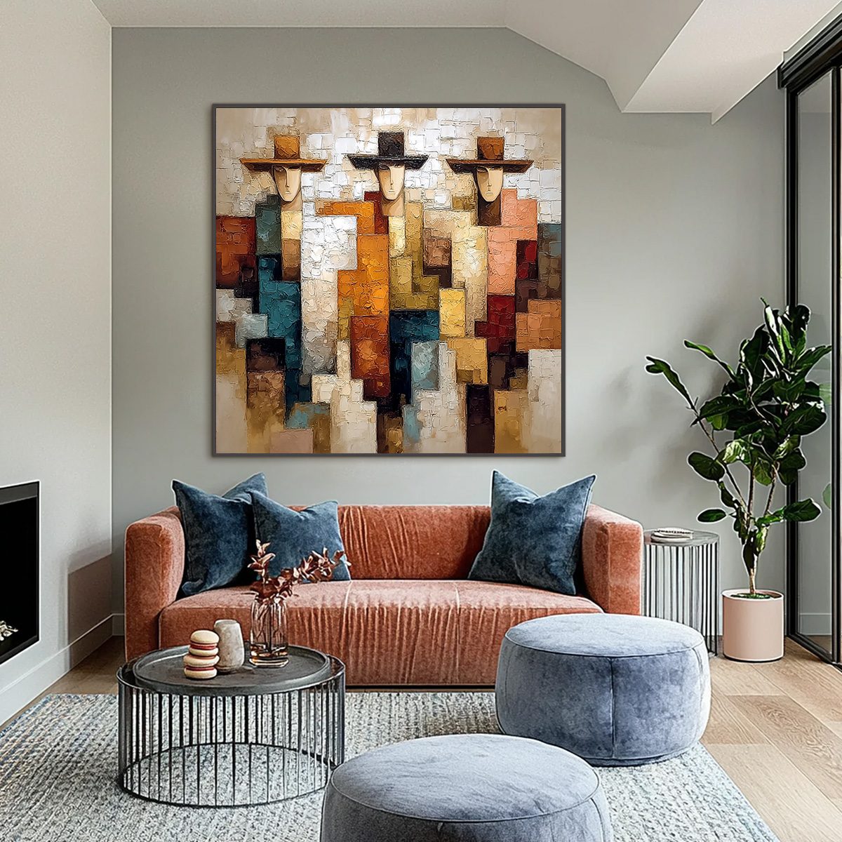 THE TRIAD: Textured Figurative Abstract Painting of Three Figures