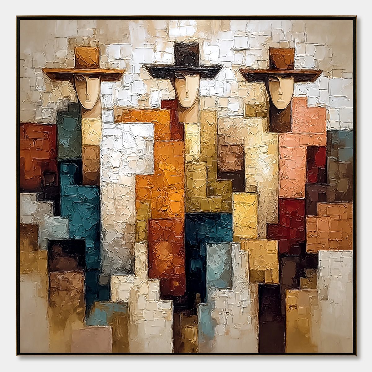 THE TRIAD: Textured Figurative Abstract Painting of Three Figures