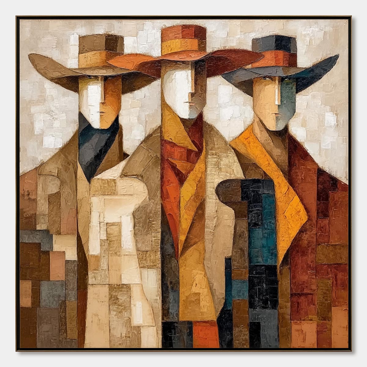THE UNISON: Abstract Textured Figurative Painting of Three Men
