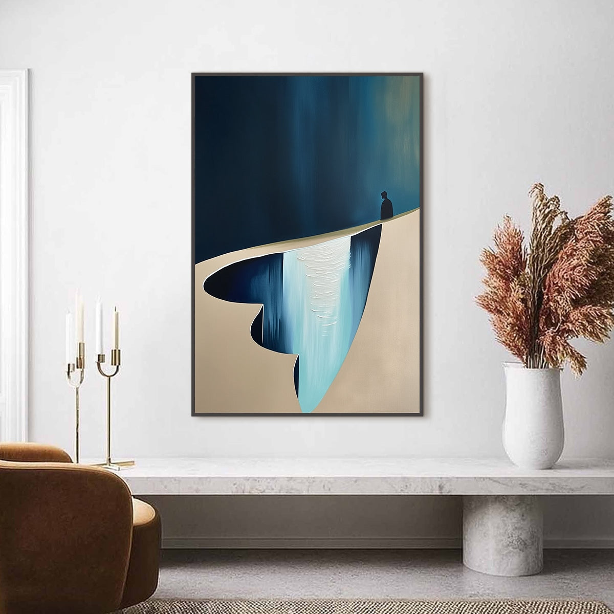 THE VERGE: Minimalist Abstract Painting of a Figure and Chasm