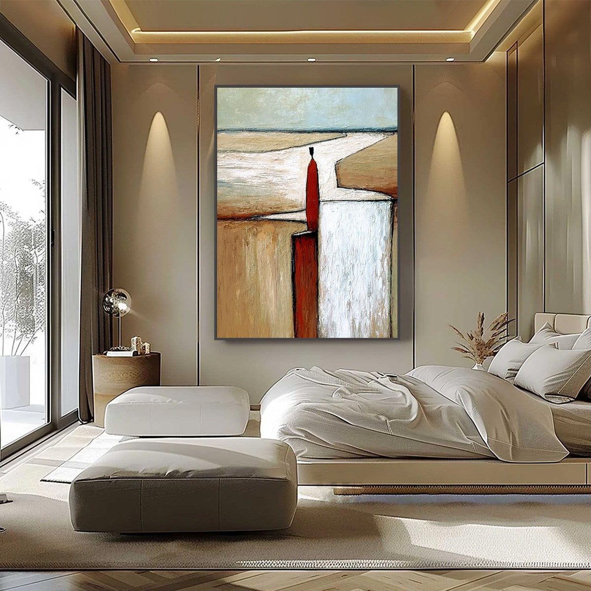 THE VOYAGER: Textured Minimalist Painting of a Solitary Figure