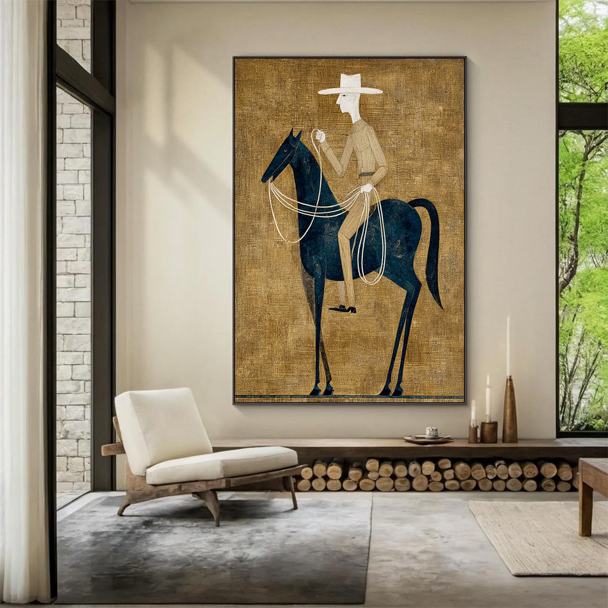 THE WANDERER: Minimalist Equestrian Portrait with Golden Texture