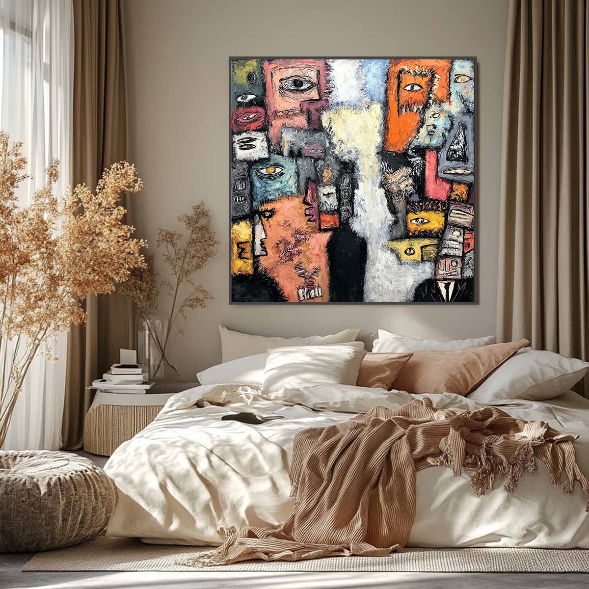 THE WATCHERS: Large Square Abstract Figurative Wall Art