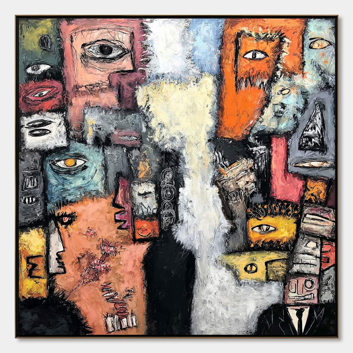 THE WATCHERS: Large Square Abstract Figurative Wall Art