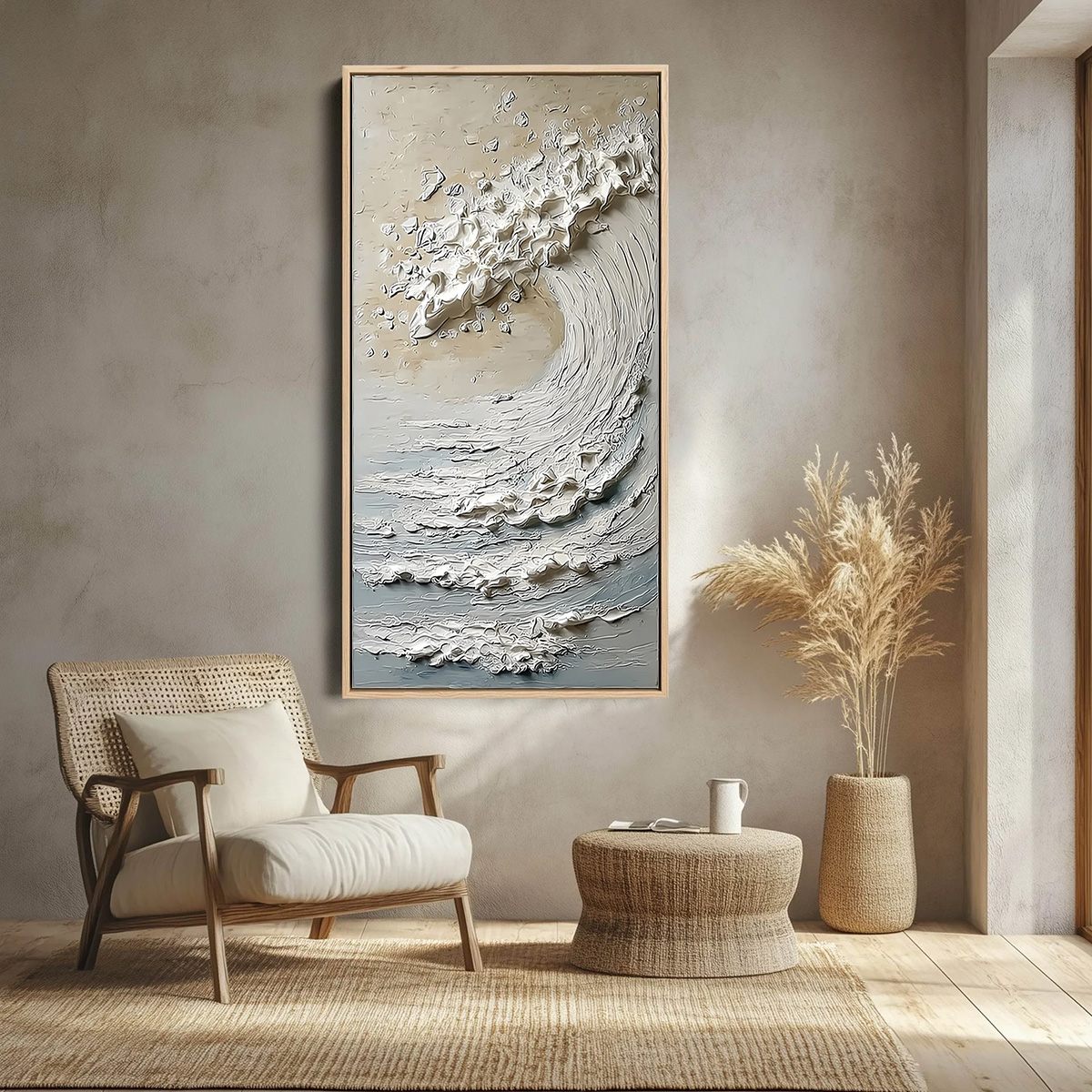 TIDAL SERENITY: Textured Wabi Sabi Ocean Wave Painting