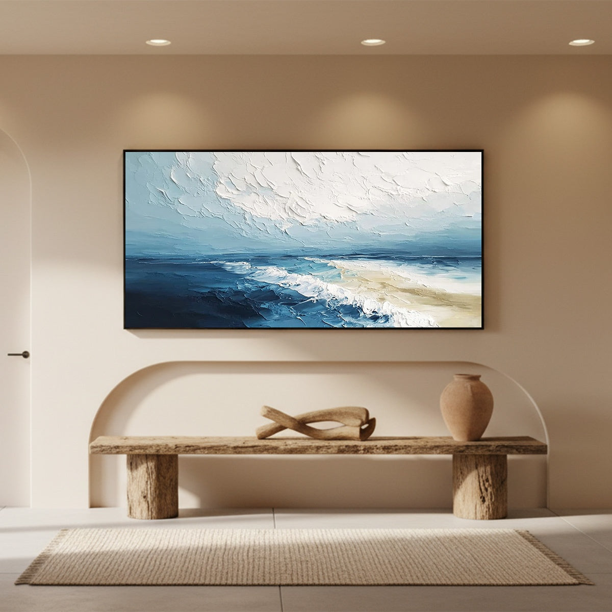 TIDAL WHISPER: Textured Impasto Coastal Seascape Oil Painting