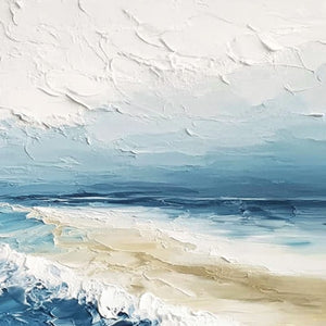 TIDAL WHISPER: Textured Impasto Coastal Seascape Oil Painting