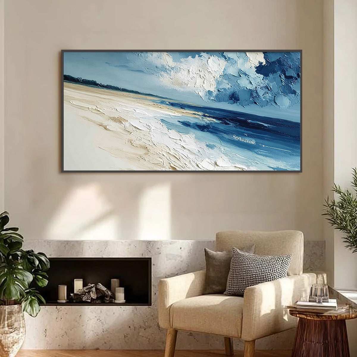 TIDAL WHISPER: Textured Impasto Seascape Oil Painting for Coastal Decor